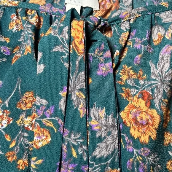 Umgee Womens Size Medium Floral Blouse Teal Yellow Ruffle Tiered Sleeve Boho - Picture 10 of 14